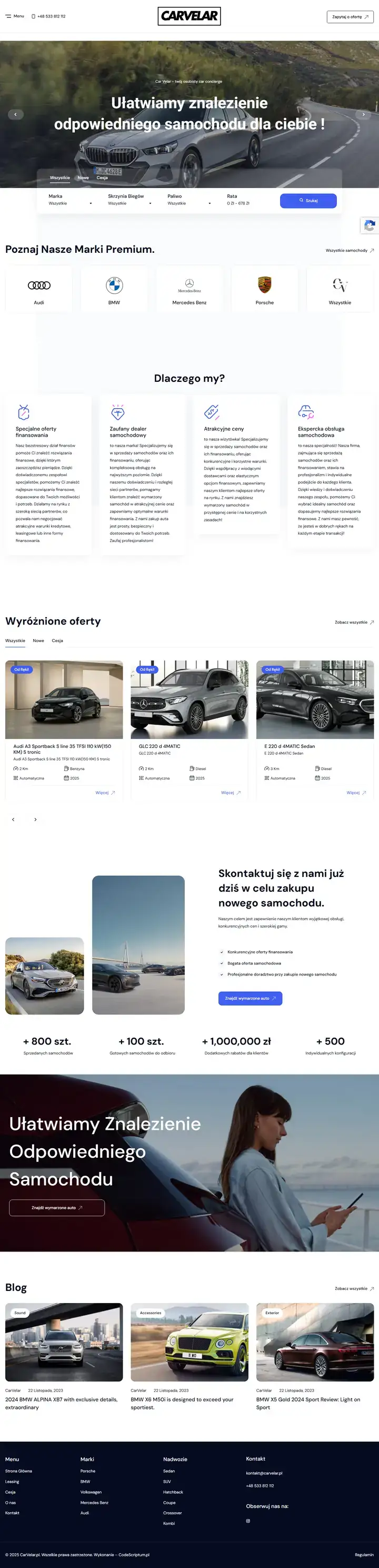 Zrzut całej strony: CarVelar - leasing samochodów premium