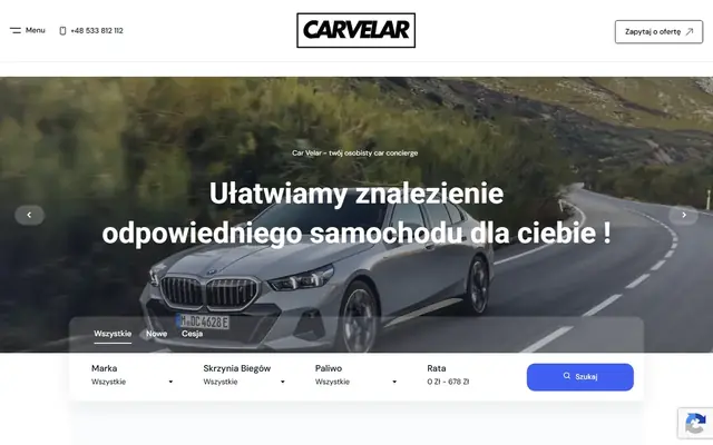 Zrzut strony: CarVelar - leasing samochodów premium