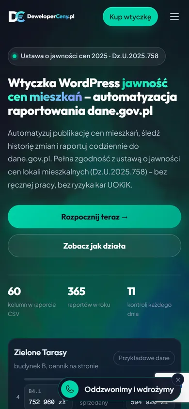 Wersja mobilna: DeweloperCeny.pl - wtyczka WordPress do jawności cen mieszkań