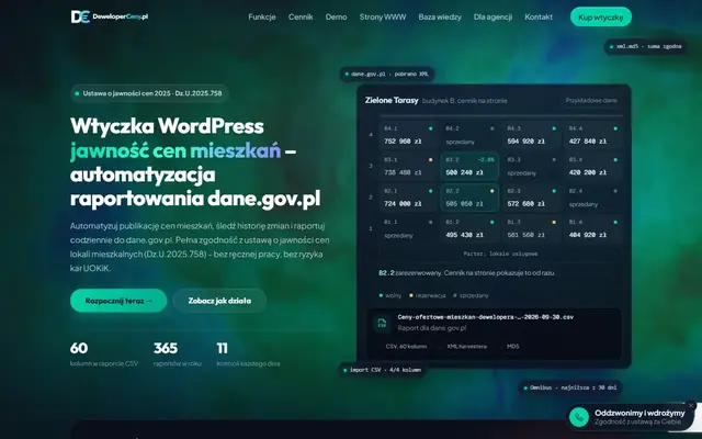 Zrzut strony: DeweloperCeny.pl - wtyczka WordPress do jawności cen mieszkań