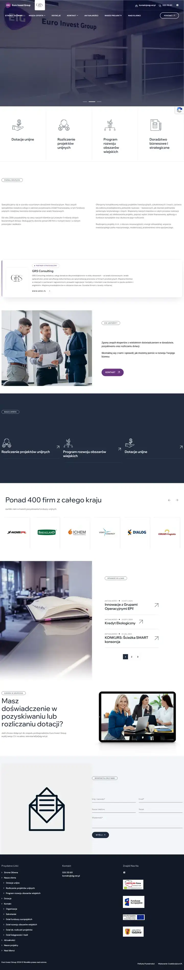 Zrzut całej strony: Euro Invest Group - doradztwo w pozyskiwaniu dotacji