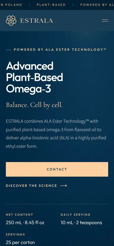Wersja mobilna: Estrala - strona marki roślinnego omega-3