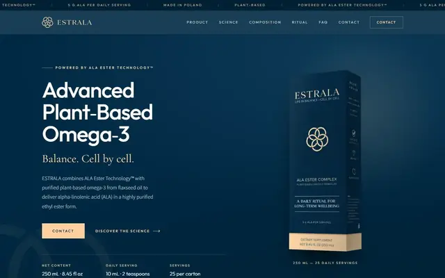 Zrzut strony: Estrala - strona marki roślinnego omega-3