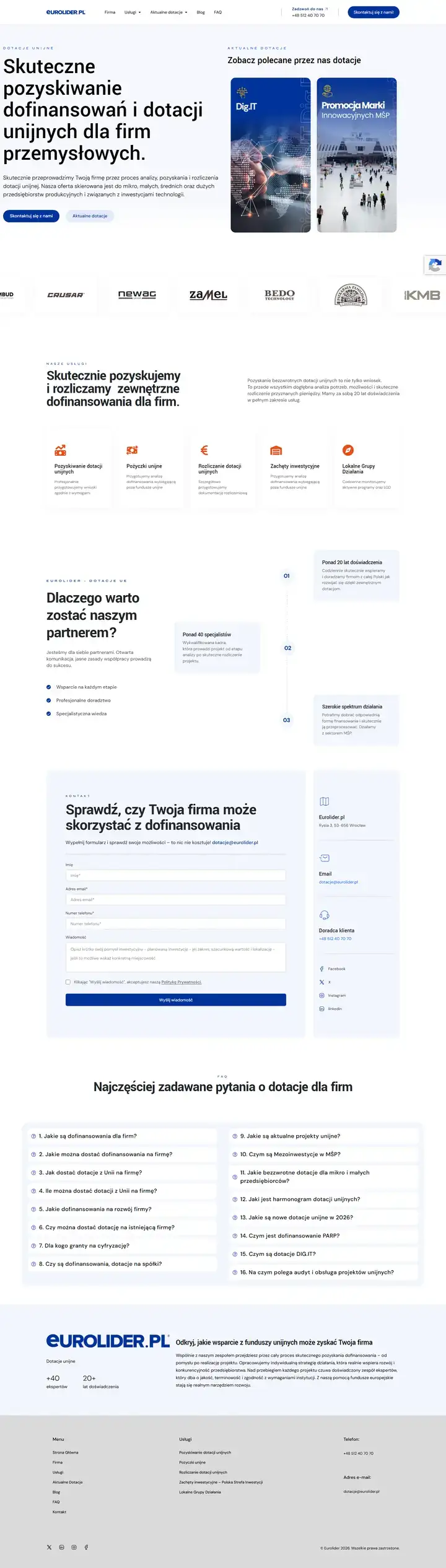 Zrzut całej strony: Eurolider - dotacje dla firm przemysłowych