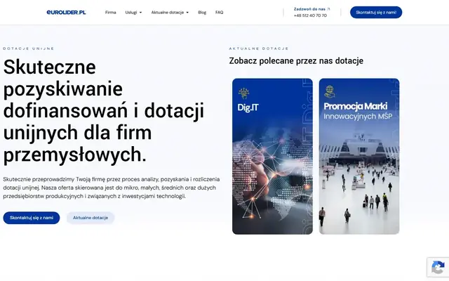 Zrzut strony: Eurolider - dotacje dla firm przemysłowych