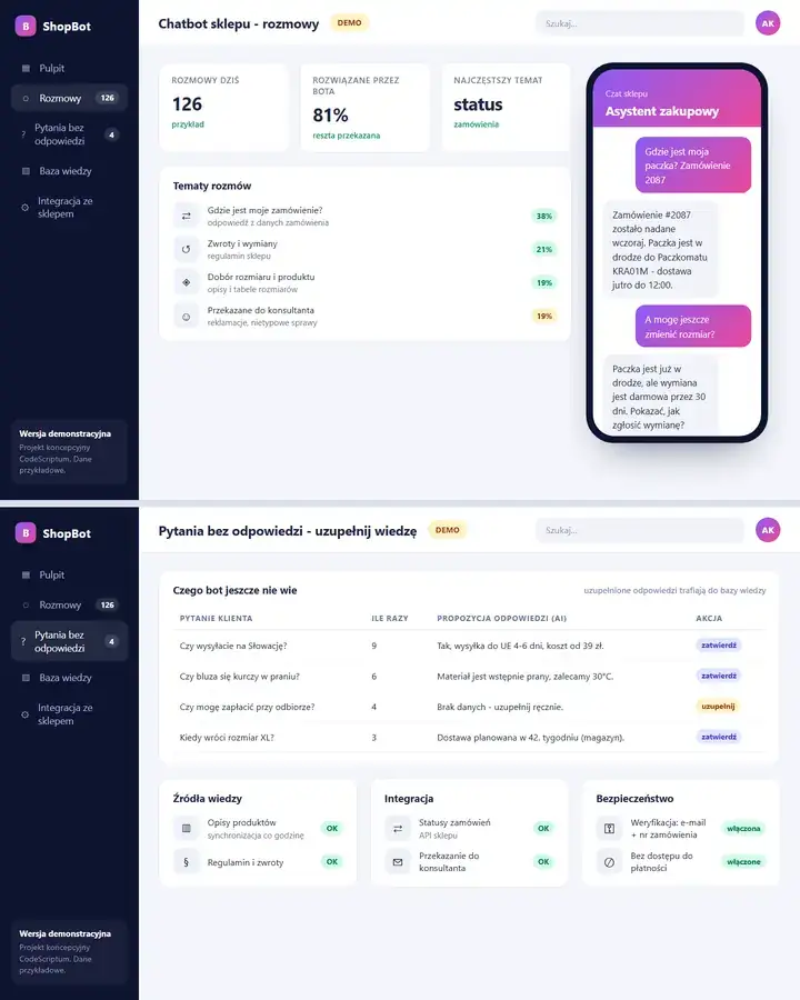 Makieta: Chatbot AI dla sklepu internetowego