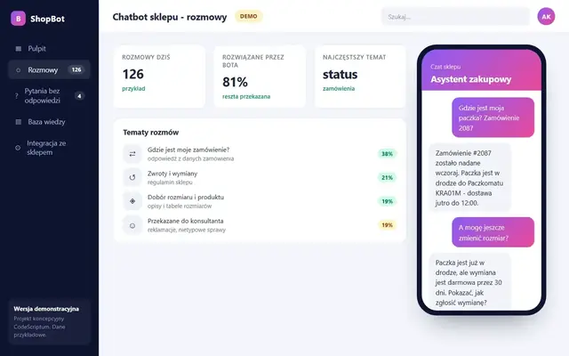 Makieta: Chatbot AI dla sklepu internetowego