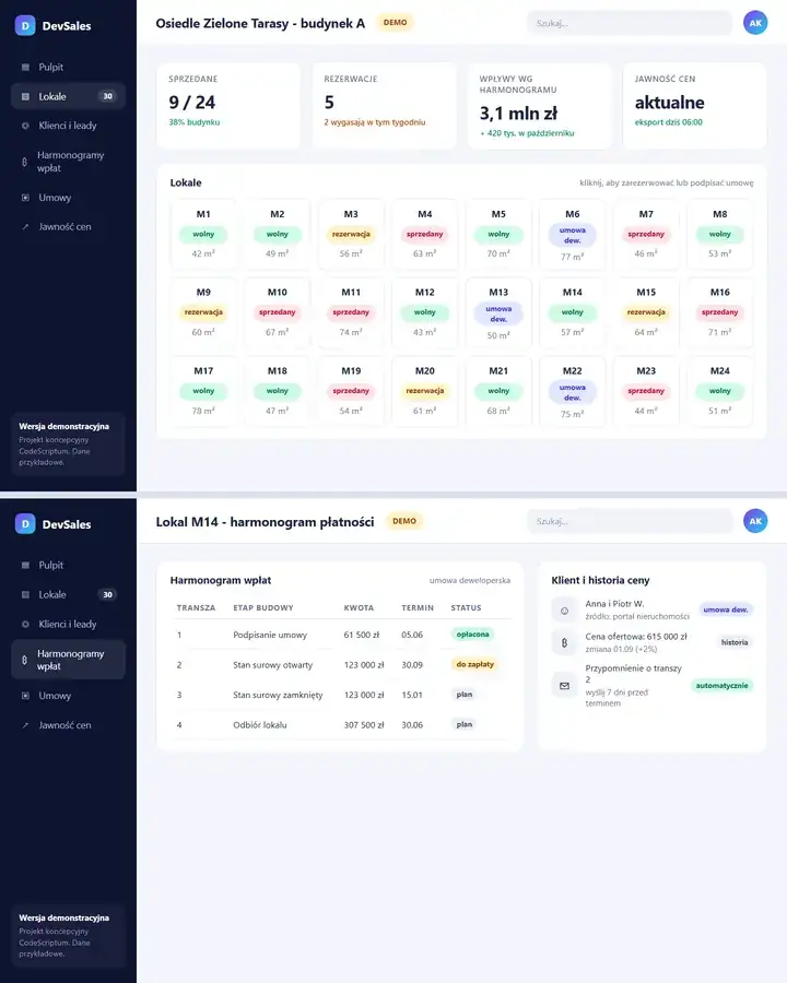 Makieta: CRM sprzedaży mieszkań dla dewelopera