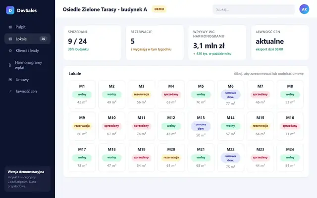 Makieta: CRM sprzedaży mieszkań dla dewelopera