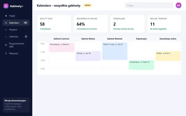 Makieta: System rezerwacji dla sieci gabinetów
