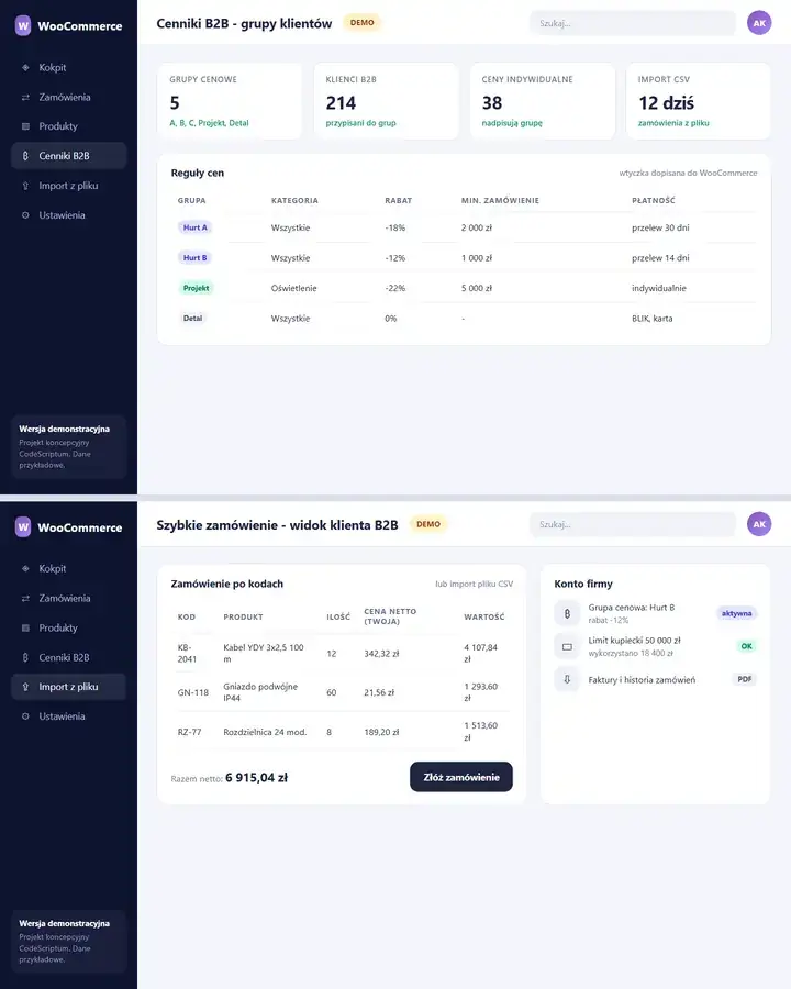 Makieta: Wtyczka WooCommerce B2B: cenniki i szybkie zamówienia