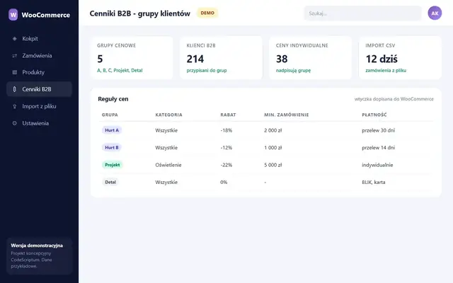 Makieta: Wtyczka WooCommerce B2B: cenniki i szybkie zamówienia