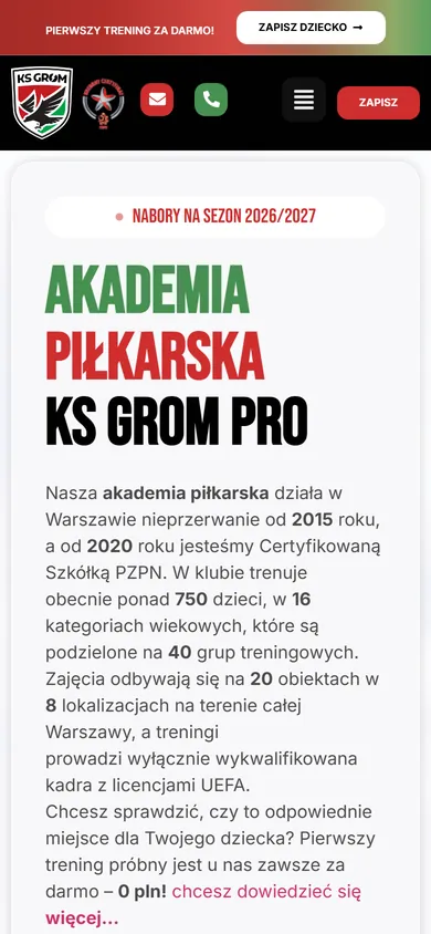 Wersja mobilna: KS GROM PRO - strona akademii piłkarskiej