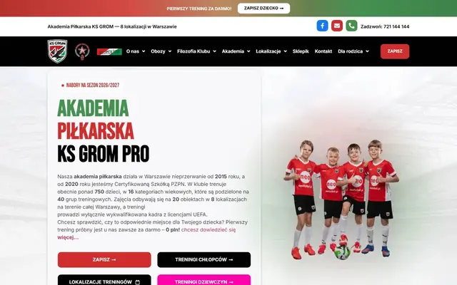 Zrzut strony: KS GROM PRO - strona akademii piłkarskiej