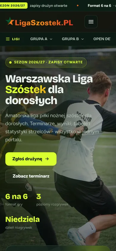 Wersja mobilna: Liga Szóstek - serwis warszawskiej ligi piłkarskiej