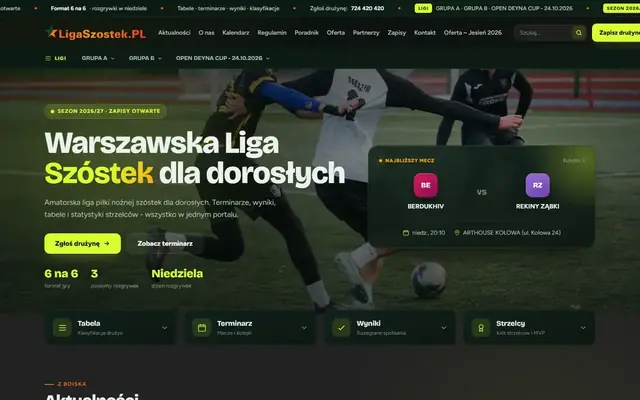 Zrzut strony: Liga Szóstek - serwis warszawskiej ligi piłkarskiej