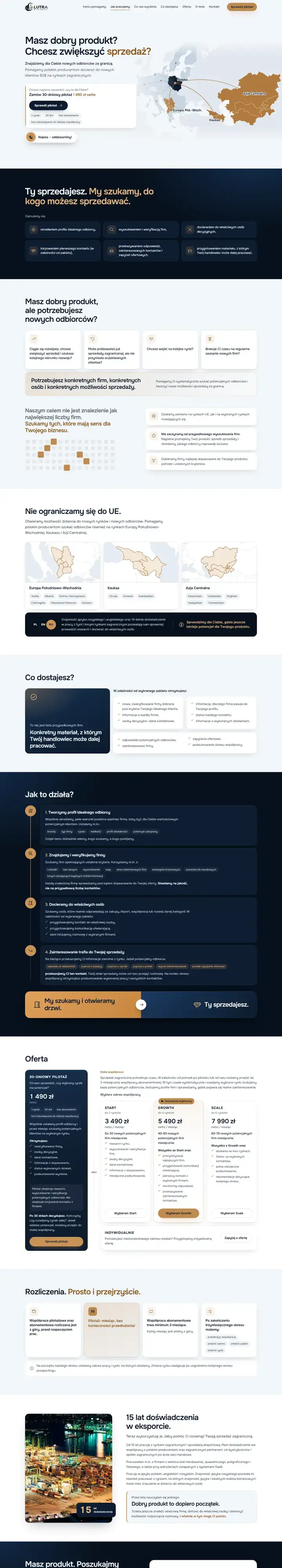 Zrzut całej strony: Lutra Business - odbiorcy B2B za granicą