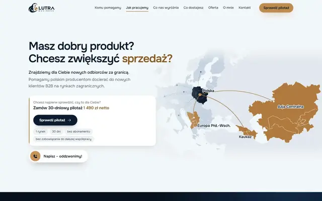 Zrzut strony: Lutra Business - odbiorcy B2B za granicą