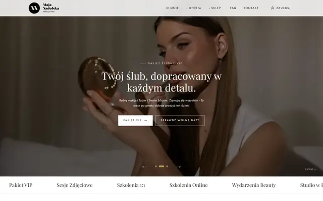 Zrzut strony: Maja Nadolska - strona wizażystki ze sklepem z kursami