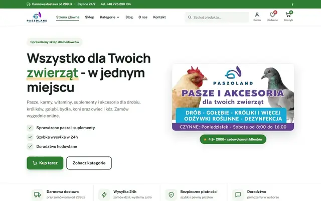 Zrzut strony: Paszoland - sklep dla hodowców zwierząt