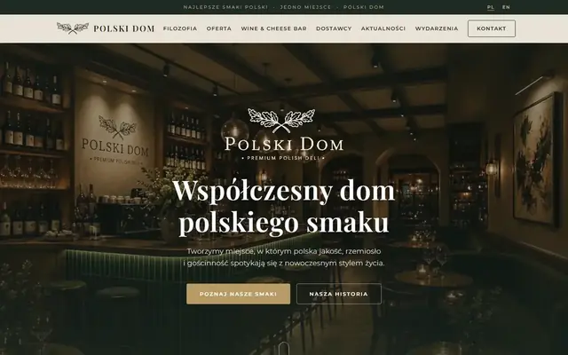 Zrzut strony: Polski Dom - delikatesy premium i Wine & Cheese Bar w Łodzi