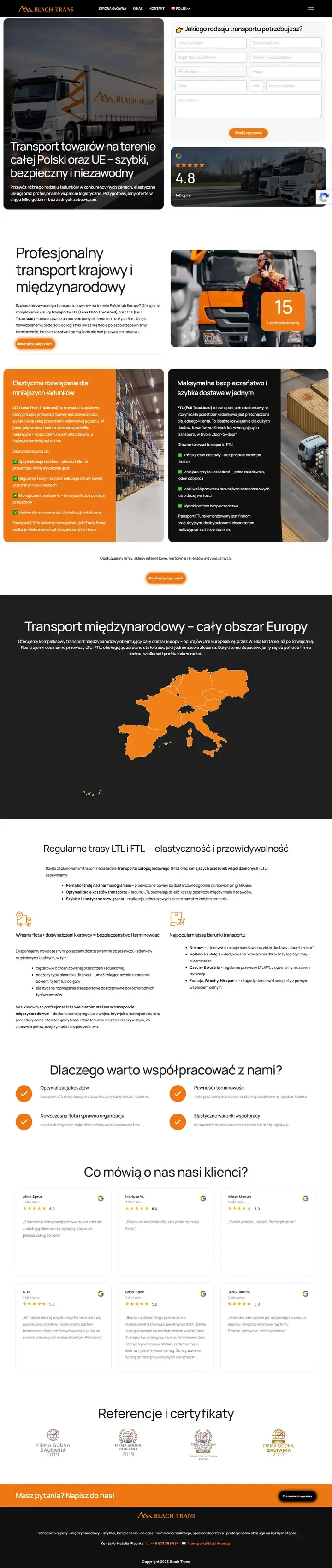 Zrzut całej strony: Blach Trans - transport krajowy i międzynarodowy