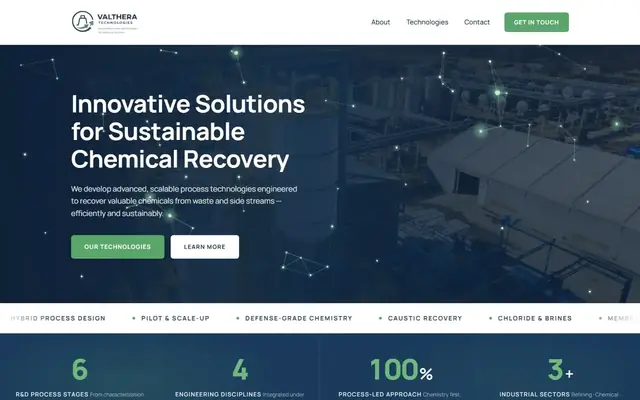 Zrzut strony: Valthera - technologie odzysku chemikaliów